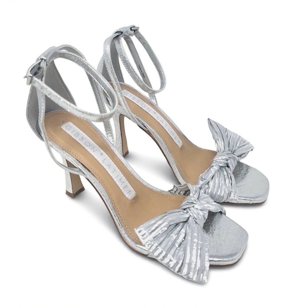 Gibson & Latimer Womens 6.5M Metallic Bow Ankle Strap Open Toe Heeled Sandals